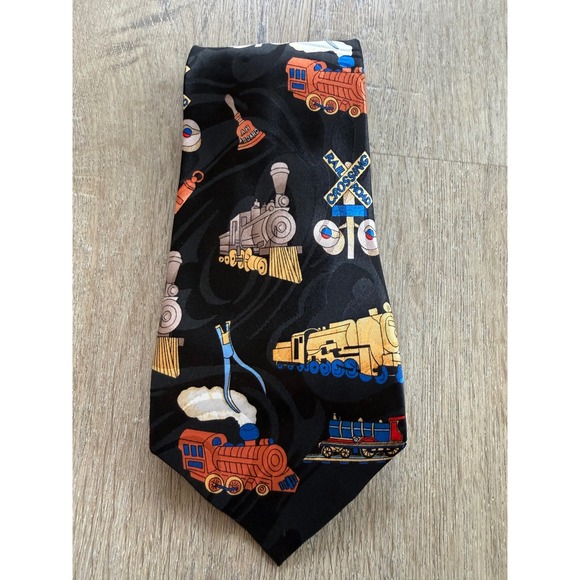 Steven Harris Other - Steven Harris Mens Locomotive Train Railroad Novelty Tie Black Handmade